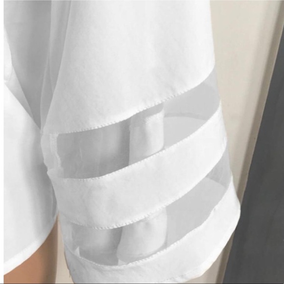 White Summery Loose Top With Mesh Oversize Sleeves - Picture 7 of 8